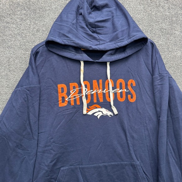Starter Denver Broncos Hoodie Men's XXL Navy Blue Pullover Sweatshirt - Picture 3 of 14